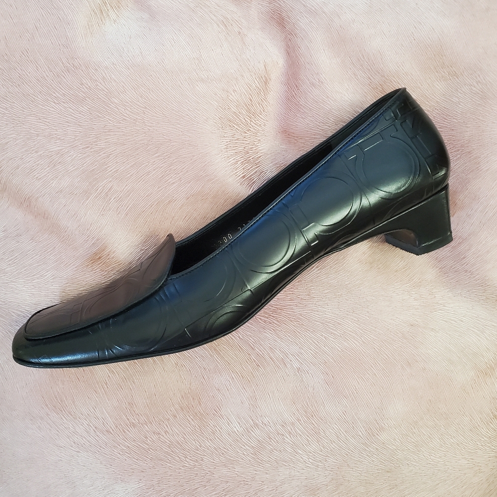 Salvatore Ferragamo Black Embossed Loafers